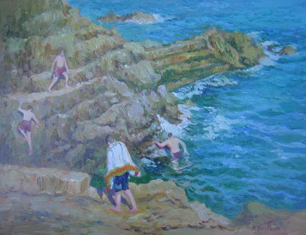 Swimmers at the Mens, 14 X 18 (Oil)