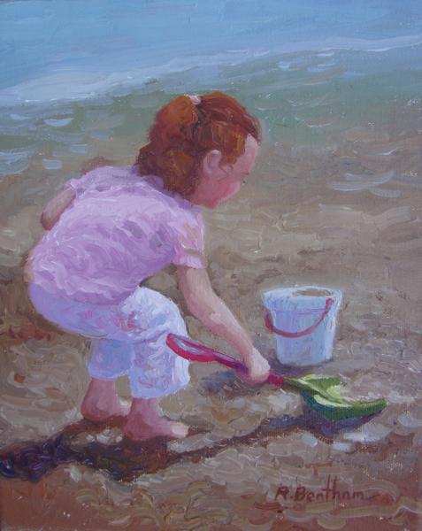 Playing on the Beach, 10 X 8 (Oil)