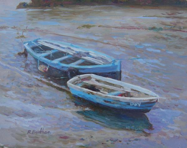 Blue Boats Low Tide, Passage East, 8 X 10 (Oil)