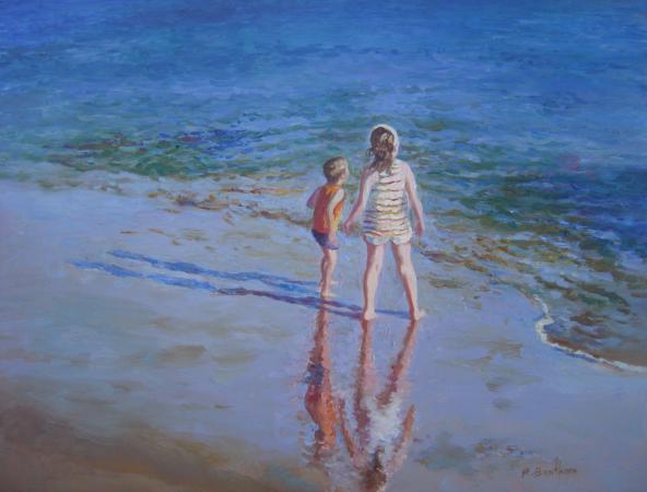 Long Shadows Zavial Beach, Portugal, 16 X 20 (Oil) - Sold