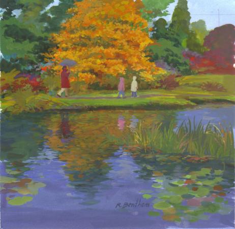 Autumn Stroll, Mount Usher Gardens, 6 X 6 (Gouache) - Sold