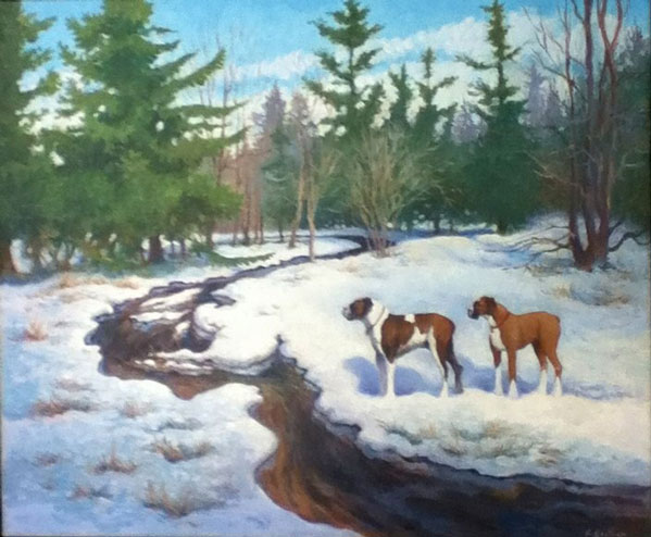 Mux and Miia by the Creek, 20 X 24 (Oil) - Sold