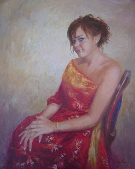 The Red Dress (Commission), 30 X 24 (Oil) - Sold