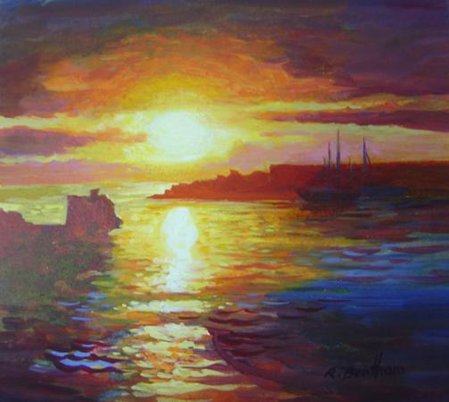 Sunrise, The Harbour, 6 X 6 (Gouache)